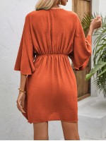  Batwing Sleeve Belted Dress