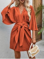  Batwing Sleeve Belted Dress