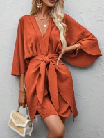  Batwing Sleeve Belted Dress