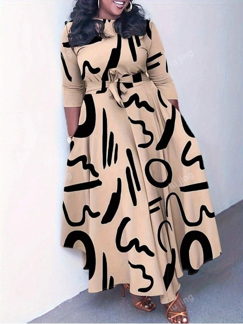 Women s Casual Random Print Long Dress Summer