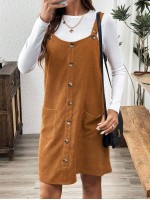  Brown Corduroy Overall Dress With Pockets For Women Fall Clothes Leopard Fall Tops Fall Outfits