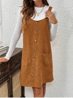  Brown Corduroy Overall Dress With Pockets For Women Fall Clothes Leopard Fall Tops Fall Outfits