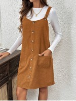  Brown Corduroy Overall Dress With Pockets For Women Fall Clothes Leopard Fall Tops Fall Outfits