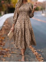  Dalmatian Print Ruffle Hem Shirred Dress