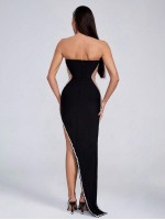 Pearls Beaded Split Thigh Tube Longline Dress