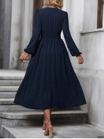  Swiss Dot Surplice Neck Lantern Sleeve Dress