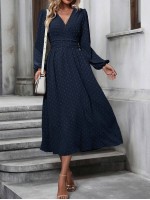  Swiss Dot Surplice Neck Lantern Sleeve Dress