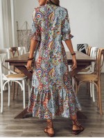  Women s Bohemian Style Printed Mid Sleeve Dress