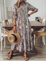  Women s Bohemian Style Printed Mid Sleeve Dress