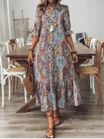  Women s Bohemian Style Printed Mid Sleeve Dress