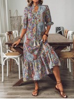  Women s Bohemian Style Printed Mid Sleeve Dress