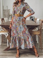  Women s Bohemian Style Printed Mid Sleeve Dress