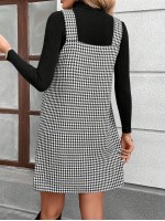  Autumn Casual Street Style Black And White Houndstooth Suspender Dress For Women