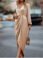  Frenchy Lantern Sleeve Twist Front Wrap Hem Satin Dress