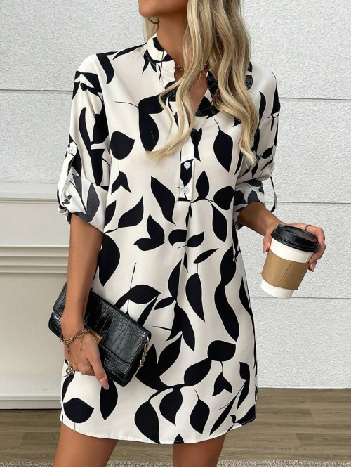  Women s Floral Print Long Sleeve Shirt Dress