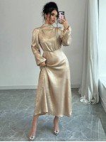  Women s Stand Collar Embroidered Metallic Pleated Elegant Dress