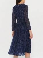 Polka Dot Print Lantern Sleeve Belted Dress