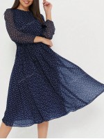 Polka Dot Print Lantern Sleeve Belted Dress