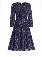 Polka Dot Print Lantern Sleeve Belted Dress