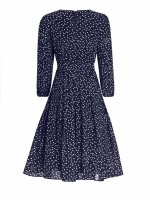 Polka Dot Print Lantern Sleeve Belted Dress