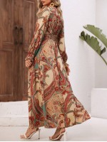  Women s Bohemian Style Printed Long Sleeve V Neck Dress