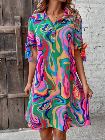  Women s Fluid Printed Shirt Dress