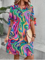  Women s Fluid Printed Shirt Dress