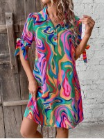  Women s Fluid Printed Shirt Dress