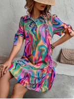  Women s Fluid Printed Shirt Dress