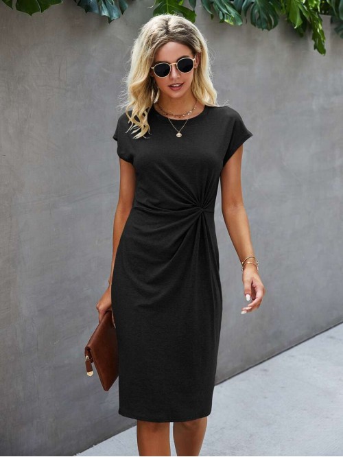  Twist Solid Fitted Dress