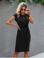  Twist Solid Fitted Dress