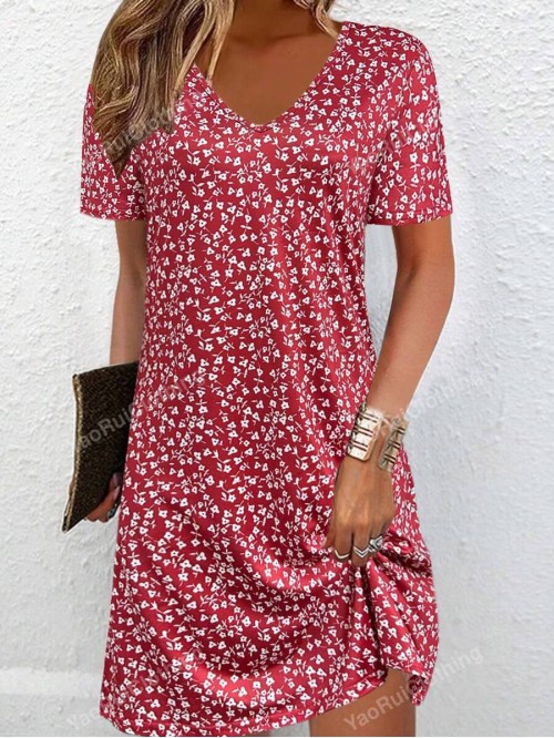 Spring Summer Casual Vacation Style Versatile Floral Print Women Dress For Ladies