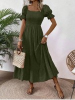  Women s Solid Color Simple Casual Puff Sleeve Dress