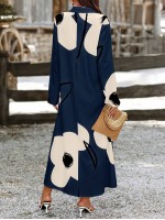  Women Long Sleeve Button Front Printed Mid Length Casual Dress Random Print