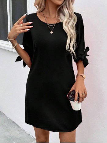  Solid Knot Cuff Tunic Dress