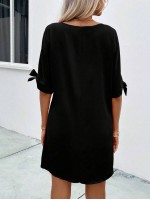  Solid Knot Cuff Tunic Dress