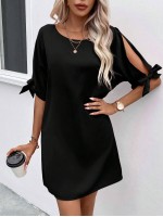  Solid Knot Cuff Tunic Dress