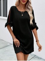  Solid Knot Cuff Tunic Dress