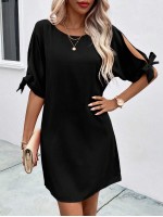  Solid Knot Cuff Tunic Dress