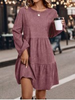  Solid Color Round Neck Long Sleeve Letter Print Casual Mini Dress