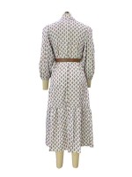  Women V Neck Printed Lantern Sleeve Casual Daily Match Dress