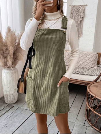  Plaid Print Pocket Patched Overall Dress Without Sweater