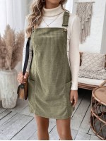  Plaid Print Pocket Patched Overall Dress Without Sweater