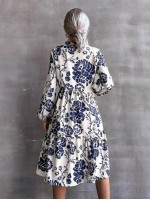  Floral Print Lantern Sleeve Dress Without Belt