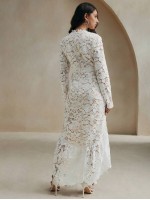 Anewsta Spring Autumn Elegant Embroidered Floral Lace Mermaid Dress