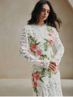 Anewsta Spring Autumn Elegant Embroidered Floral Lace Mermaid Dress