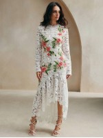 Anewsta Spring Autumn Elegant Embroidered Floral Lace Mermaid Dress