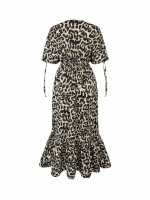  Slayr Women Deep V Neck Long Sleeve Cuffed Leopard Print Elegant Dress