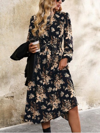  Women s Elegant Floral Print Maxi Dress Fall Winter Fall Women Dresses