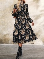  Women s Elegant Floral Print Maxi Dress Fall Winter Fall Women Dresses